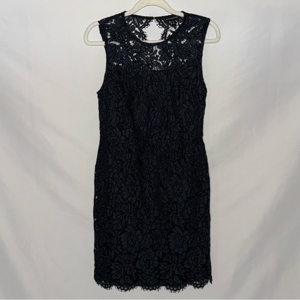 Banana Republic Navy Blue Sleeveless Lace Overlay Dress Women’s Size 4P EUC